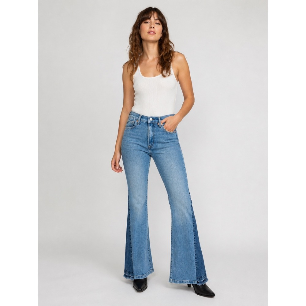 Gap Flare Jeans Womens 4/27R Blue‎ Two Tone 70s High Rise Retro Boho Frayed Hem